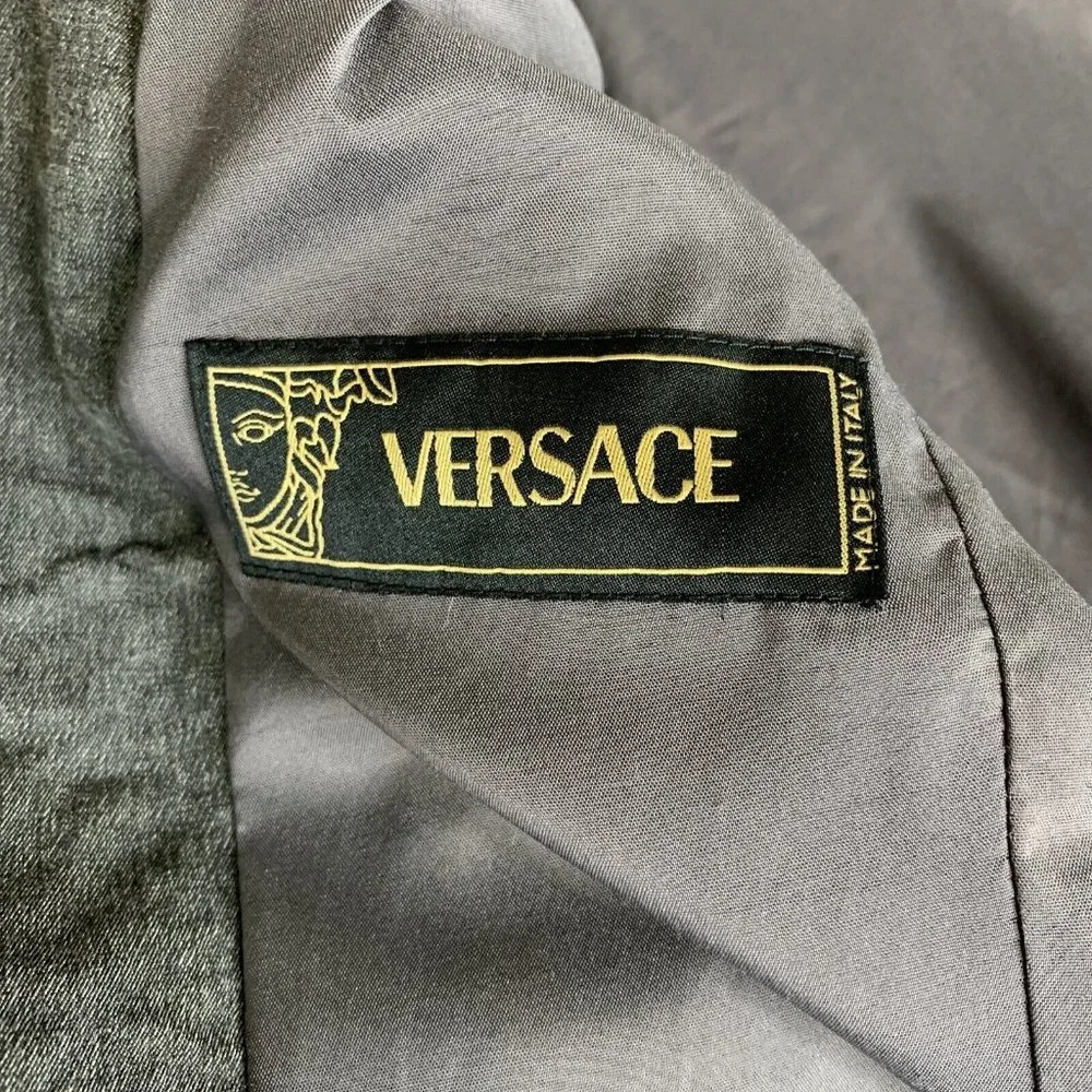 Versace Jacket Womens Size 8 Grey 2 Button Closure Notch Lapel Shoulder Pads - Picture 9 of 11